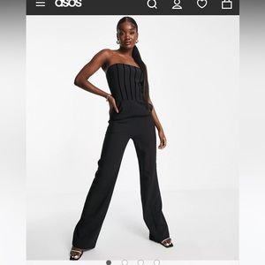 4th + Reckless ASOS black strapless jumpsuit velvet stripes wide leg